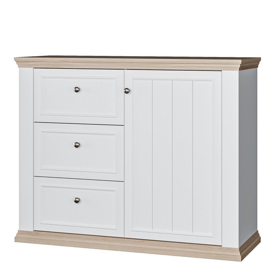 Pontypool 3 Drawer & 1 Door Sideboard in White and Riva Oak