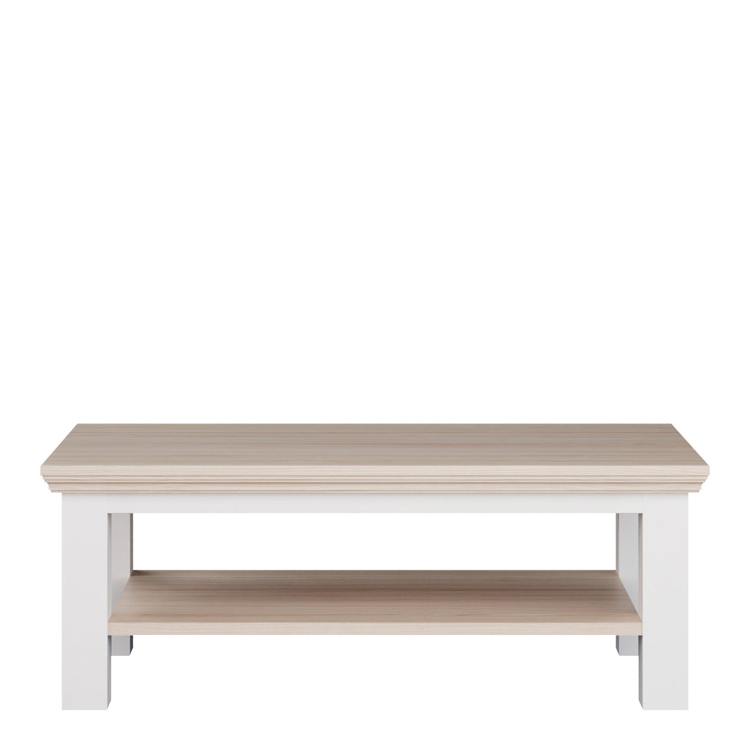 Pontypool Large Rectangular Coffee Table with Shelf in White and Riva Oak