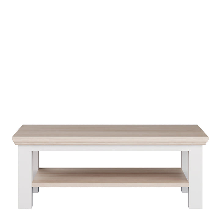 Pontypool Large Rectangular Coffee Table with Shelf in White and Riva Oak