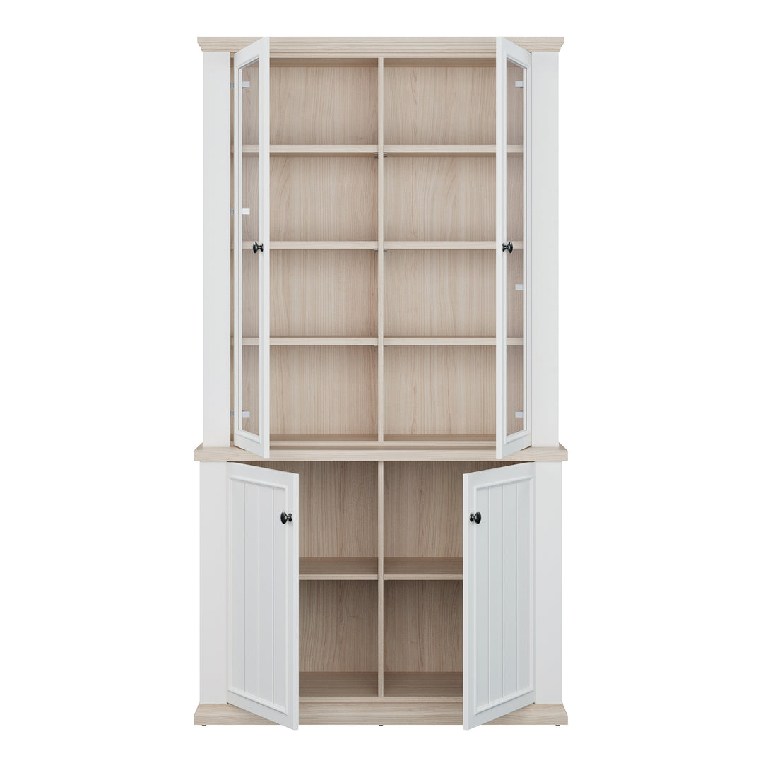 Pontypool 4 Door Display Cabinet in White and Riva Oak