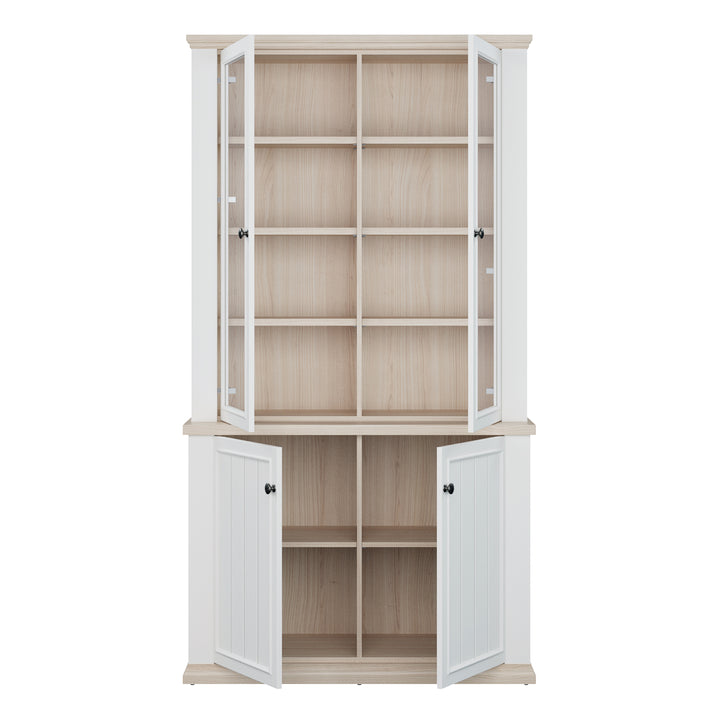 Pontypool 4 Door Display Cabinet in White and Riva Oak