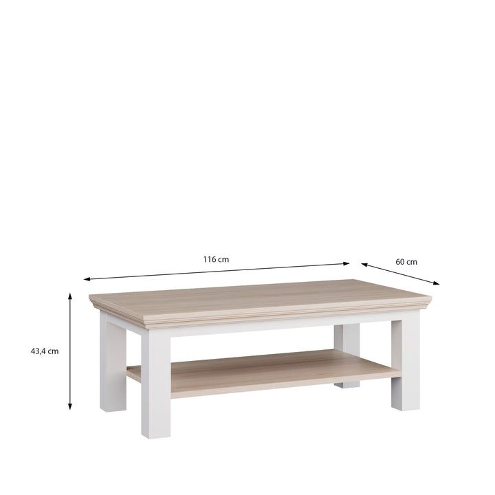 Pontypool Large Rectangular Coffee Table with Shelf in White and Riva Oak