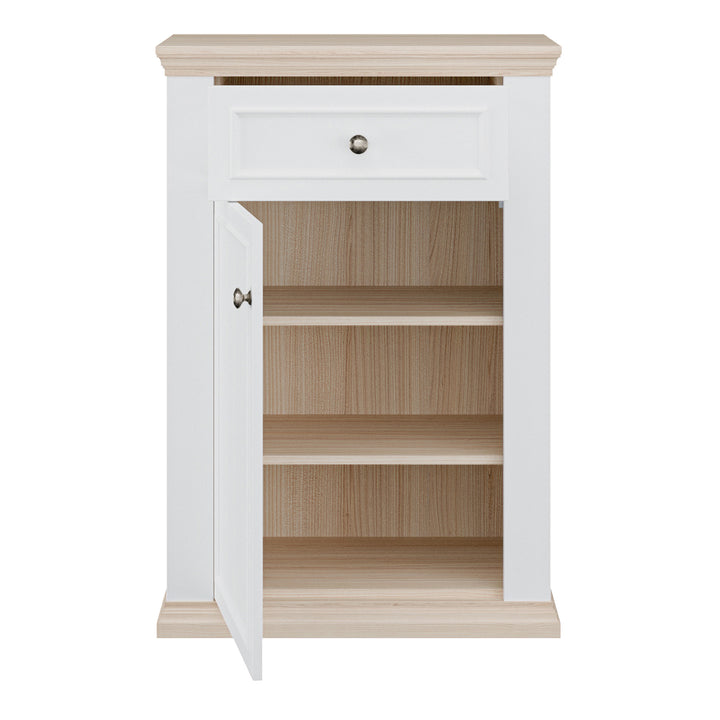 Pontypool Shoe Cabinet with Drawer in White and a Riva Oak