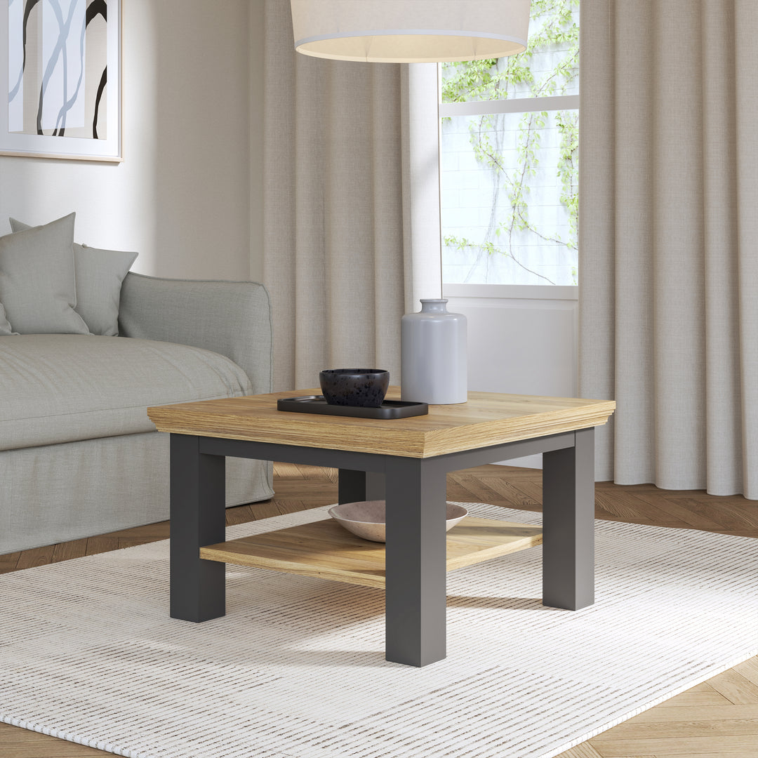 Pontypool Small Coffee Table with Shelf in Wolfram Grey and Mauvella Oak