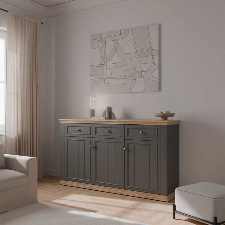 Pontypool 3 Drawer & 3 Door Sideboard in Grey and Mauvella Oak