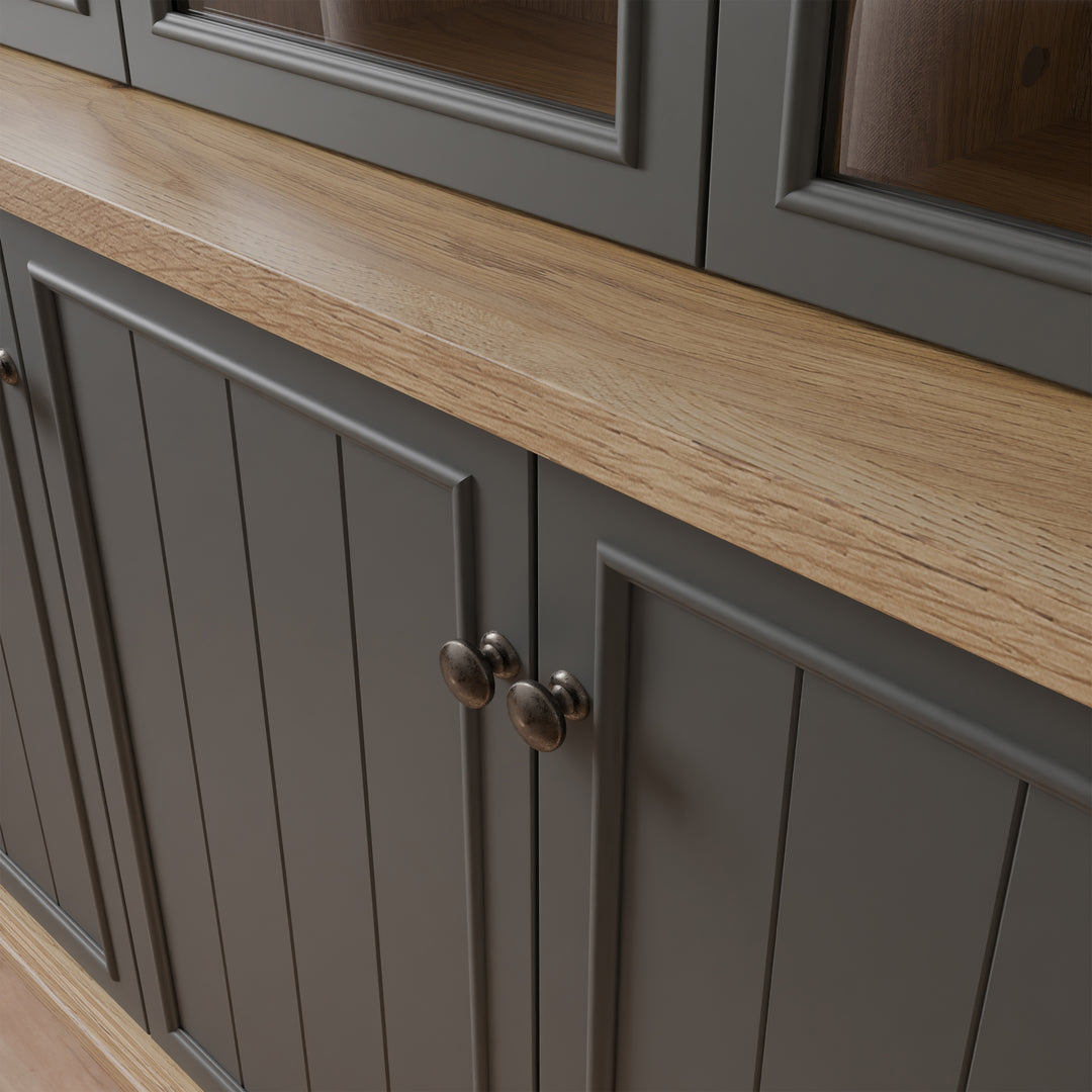Pontypool 4 Door Display Cabinet in Grey and Mauvella Oak
