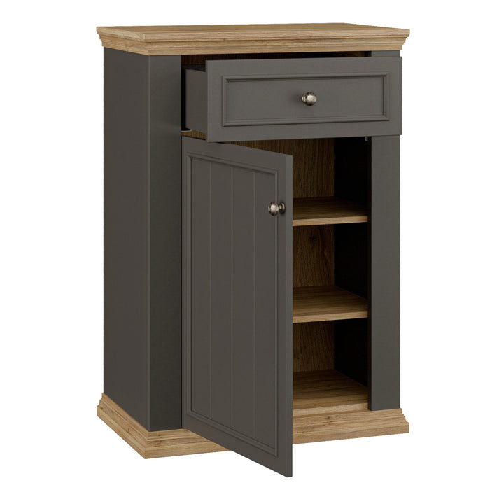 Pontypool Shoe Cabinet with Drawer in Grey and Mauvella Oak