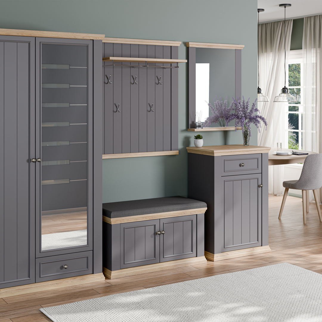 Pontypool Shoe Cabinet with Drawer in Grey and Mauvella Oak