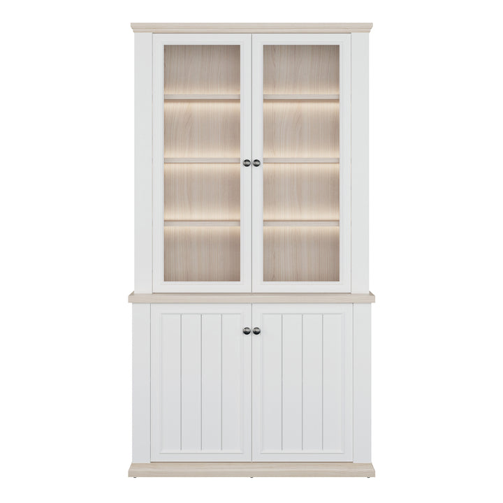 Pontypool 4 Door Display Cabinet in White and Riva Oak