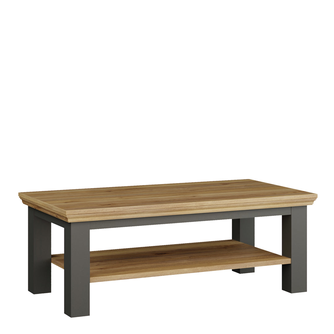 Pontypool Large Rectangular Coffee Table with Shelf in Grey and Mauvella Oak