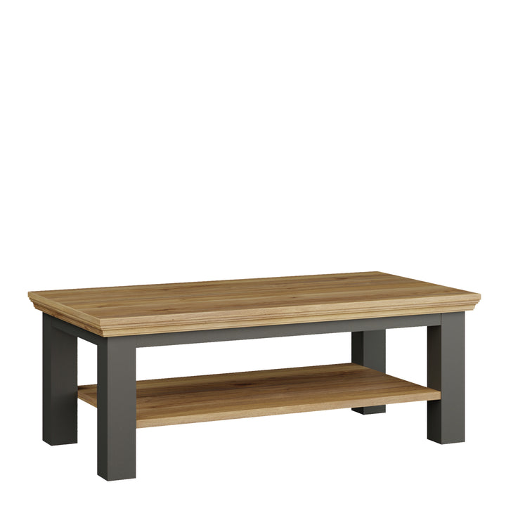 Pontypool Large Rectangular Coffee Table with Shelf in Grey and Mauvella Oak