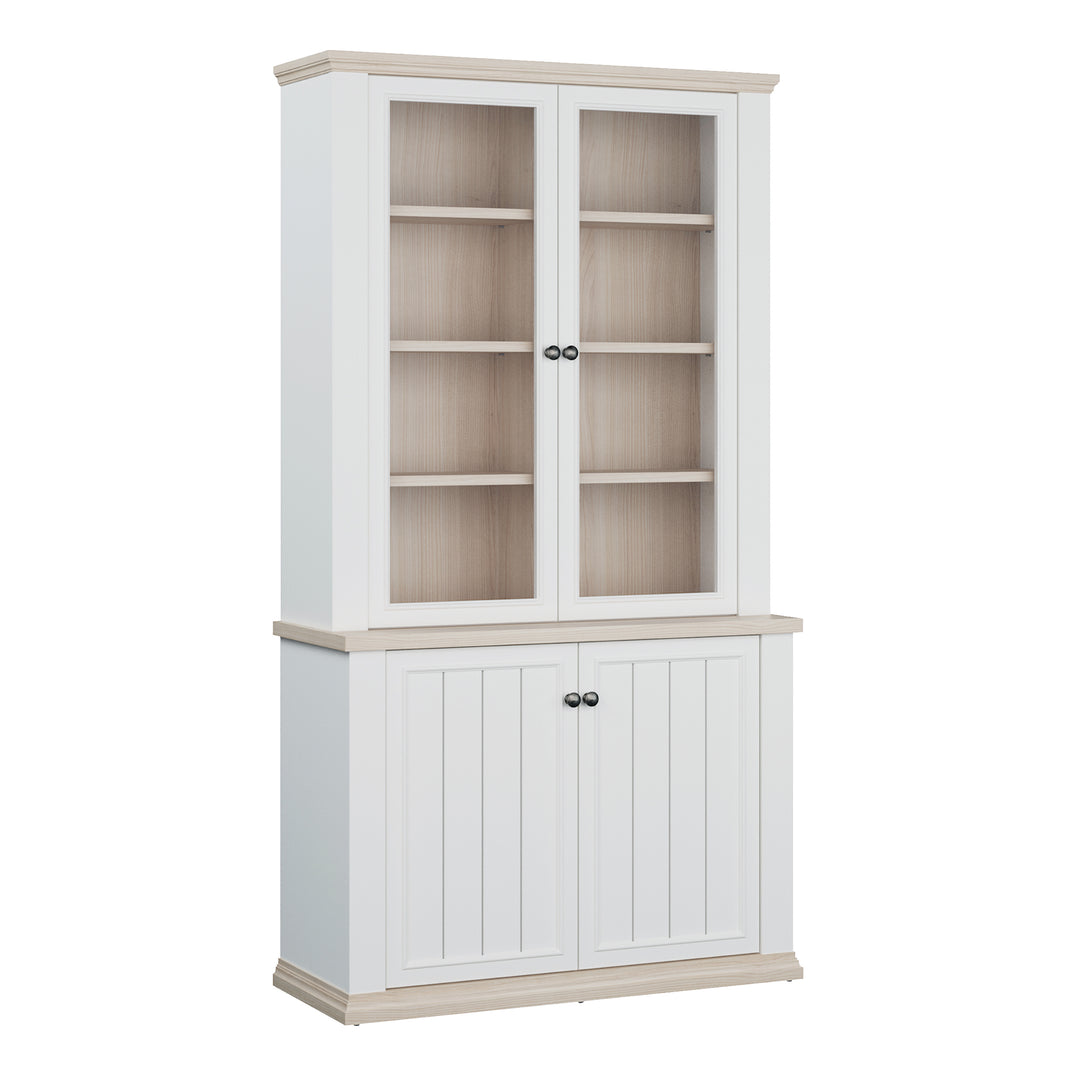 Pontypool 4 Door Display Cabinet in White and Riva Oak
