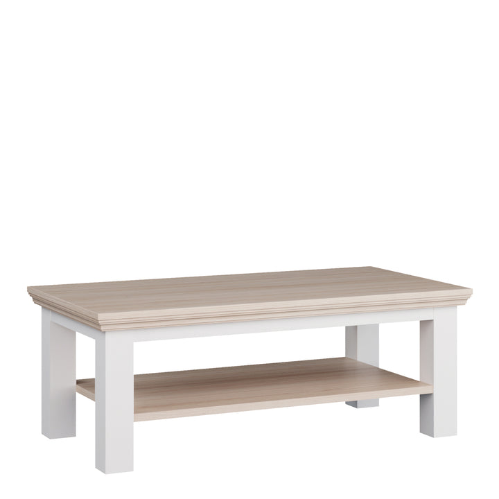 Pontypool Large Rectangular Coffee Table with Shelf in White and Riva Oak