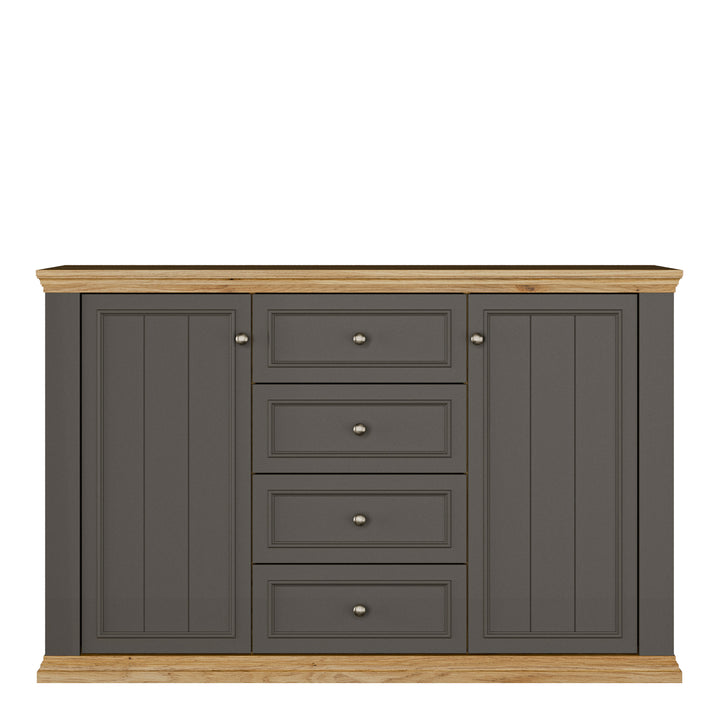 Pontypool 4 Drawer & 2-Door Sideboard in Grey and Mauvella Oak
