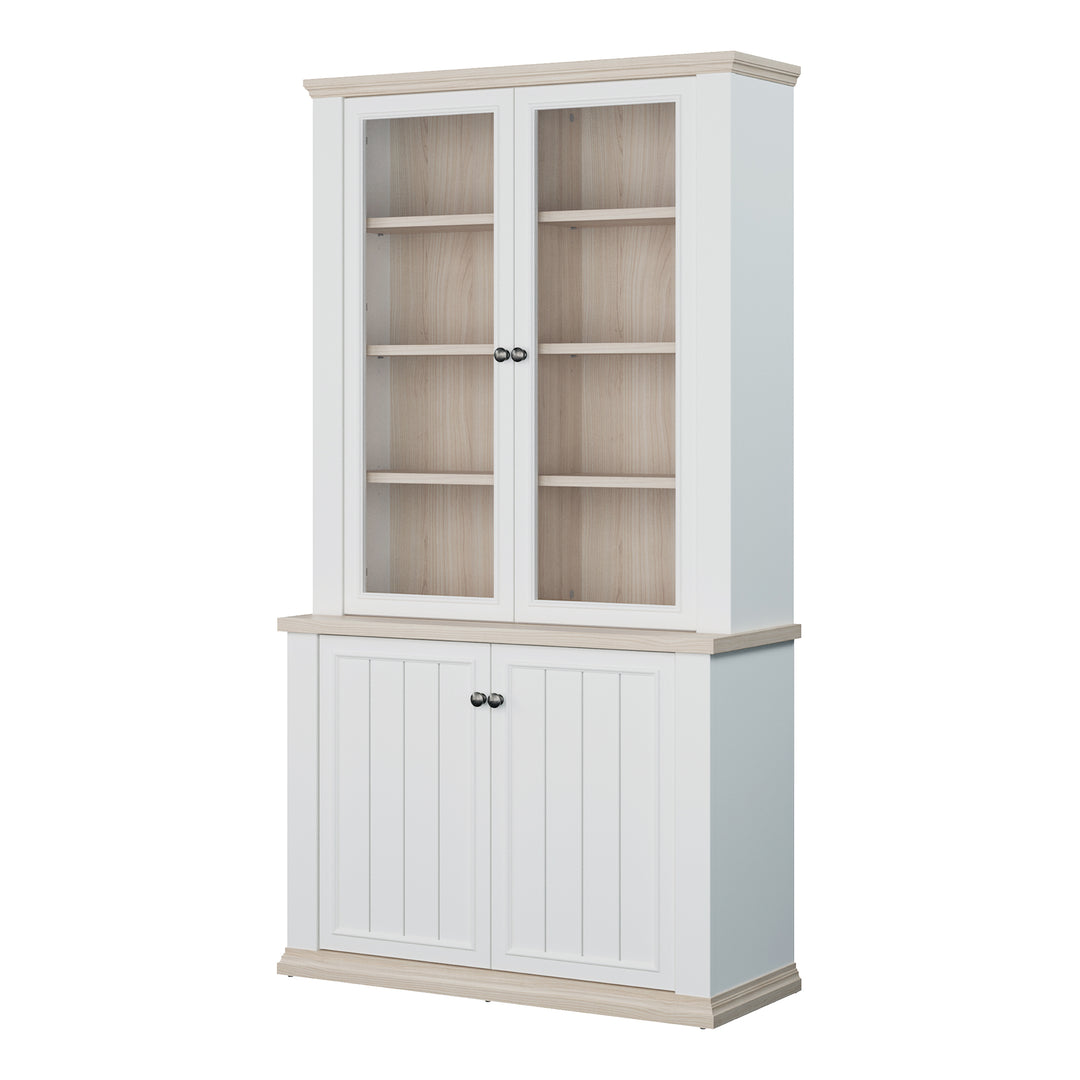 Pontypool 4 Door Display Cabinet in White and Riva Oak