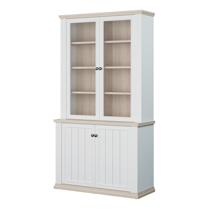 Pontypool 4 Door Display Cabinet in White and Riva Oak