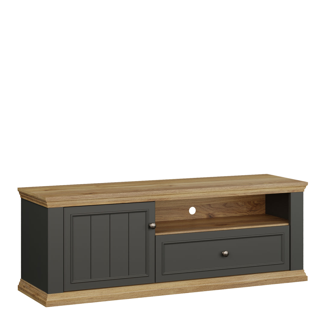Pontypool TV Unit with Drawer & Open Shelf in Grey and Mauvella Oak