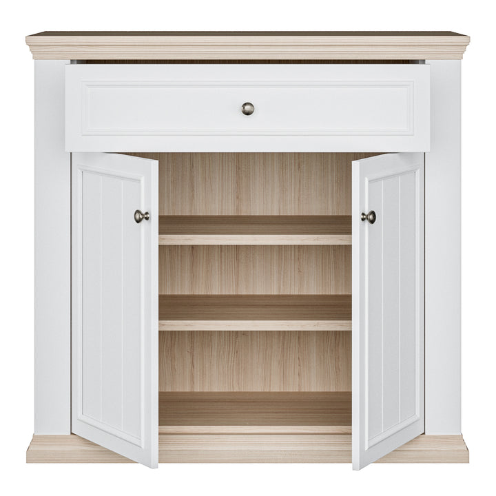 Pontypool 2 Door 1 Drawer Small Sideboard in White and Riva Oak