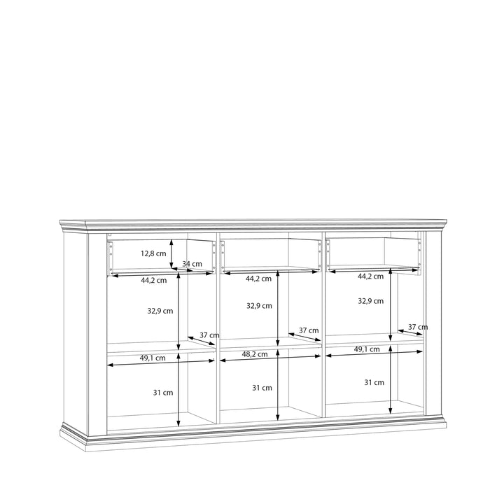 Pontypool 3 Drawer & 3 Door Sideboard in White and Riva Oak