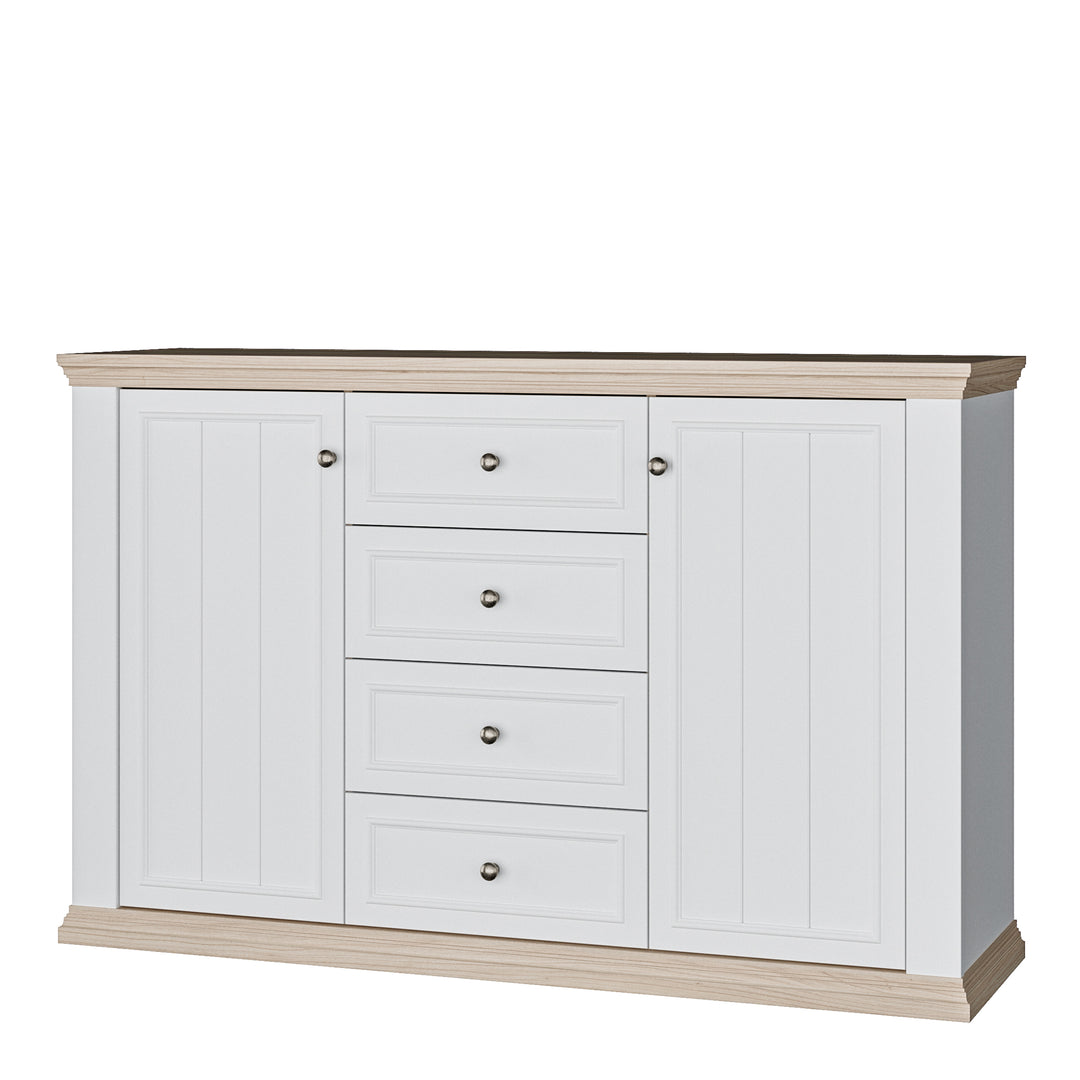 Pontypool 4 Drawer & 2 Door Sideboard in White and Riva Oak