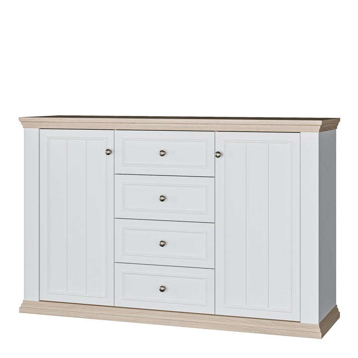 Pontypool 4 Drawer & 2 Door Sideboard in White and Riva Oak