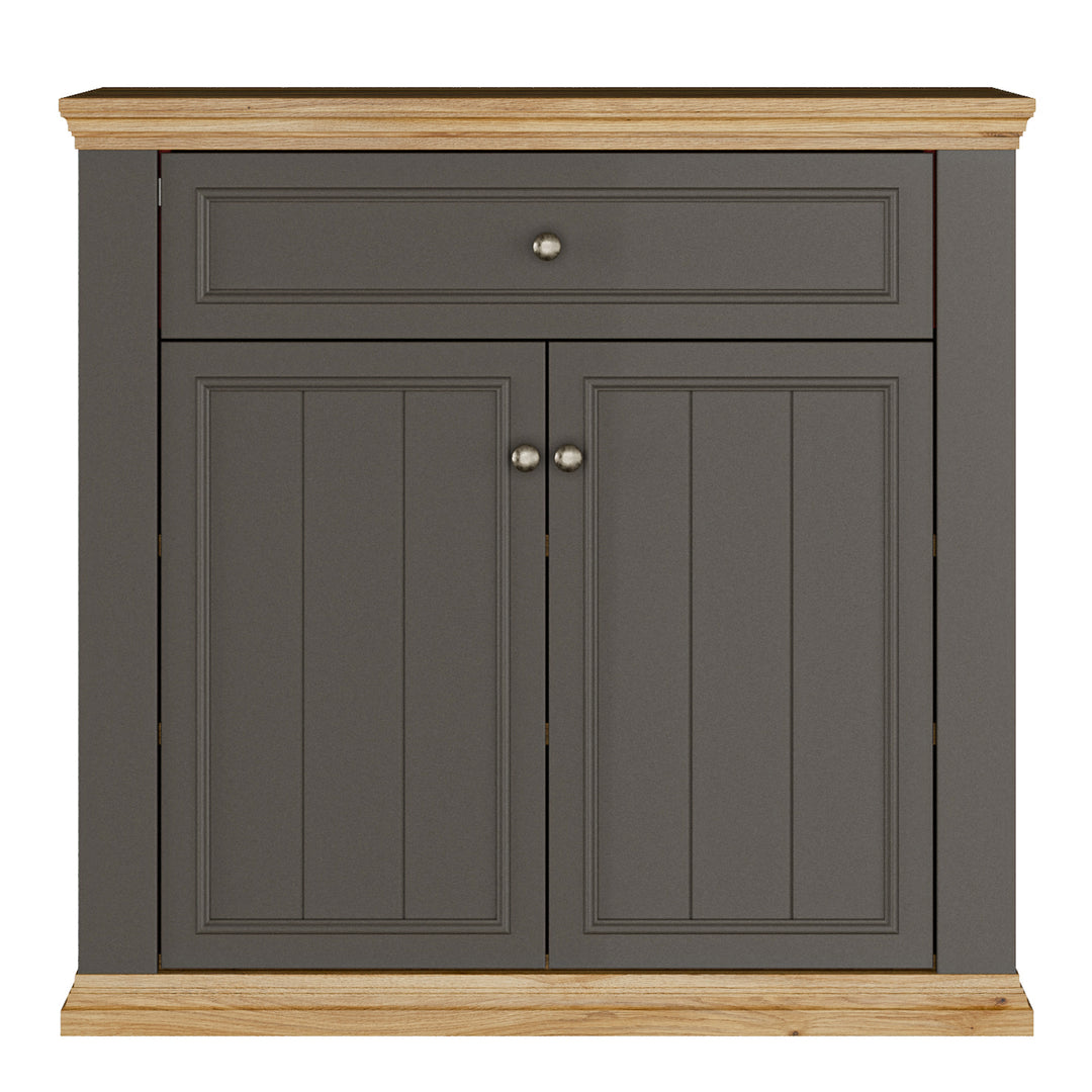 Pontypool 2 Door 1 Drawer Small Sideboard in Wolfram Grey and Mauvella Oak