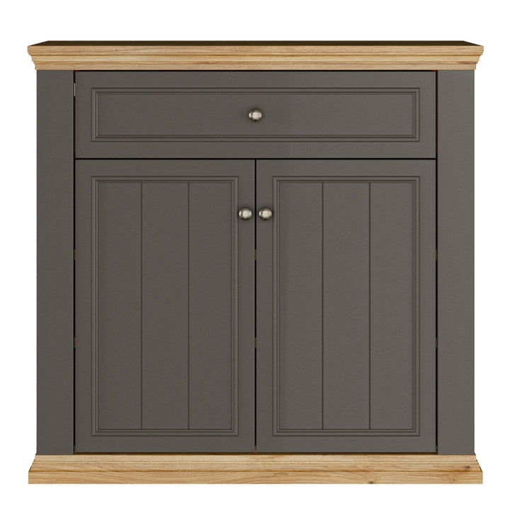 Pontypool 2 Door 1 Drawer Small Sideboard in Wolfram Grey and Mauvella Oak
