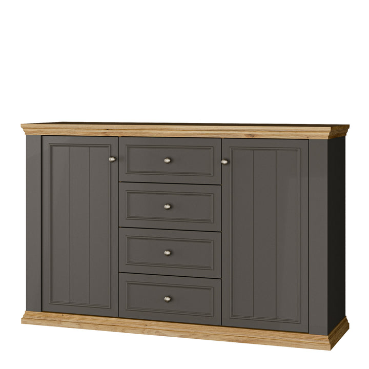 Pontypool 4 Drawer & 2-Door Sideboard in Grey and Mauvella Oak