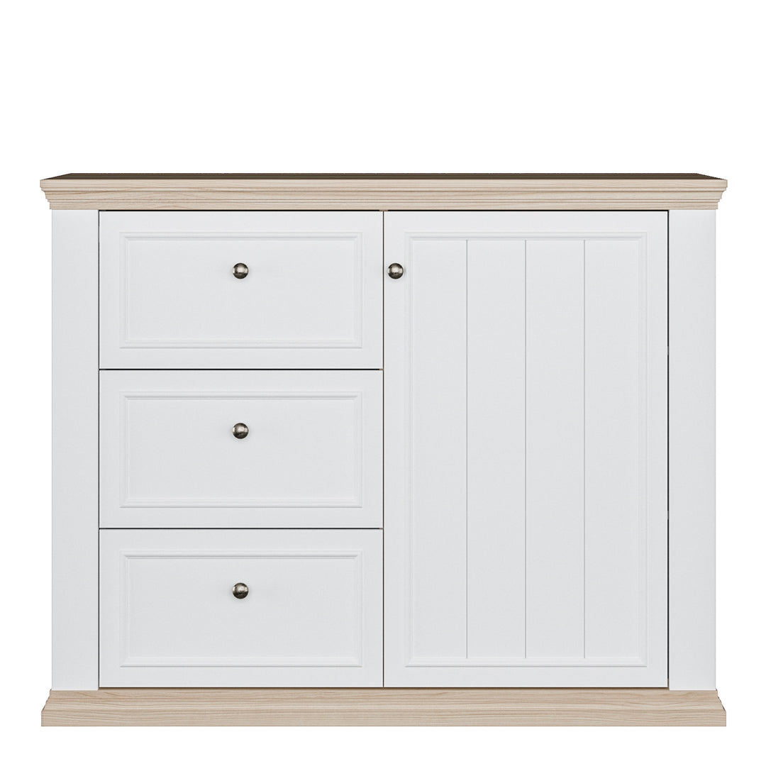 Pontypool 3 Drawer & 1 Door Sideboard in White and Riva Oak