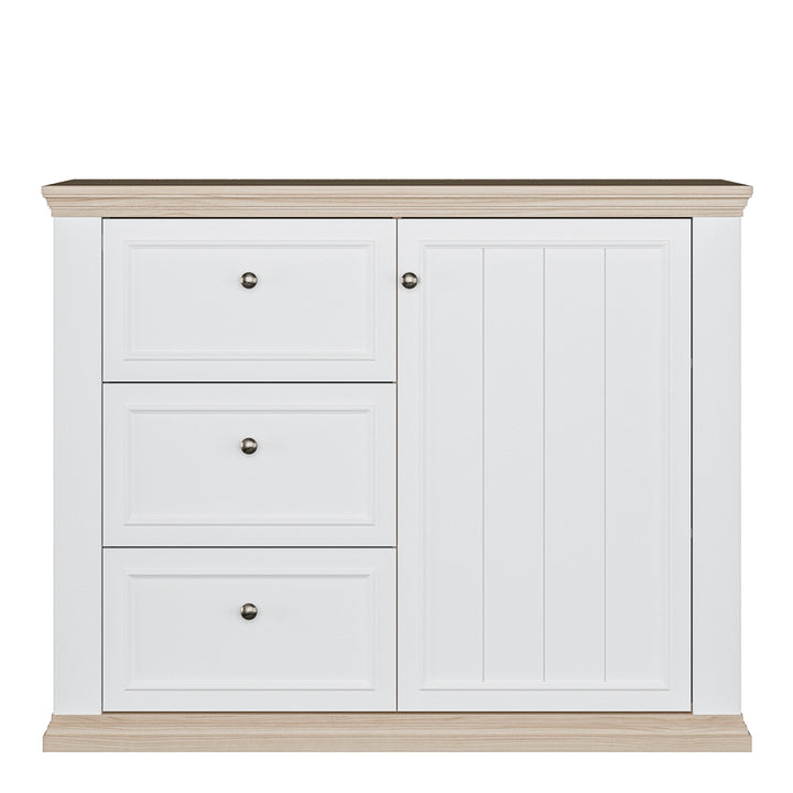 Pontypool 3 Drawer & 1 Door Sideboard in White and Riva Oak