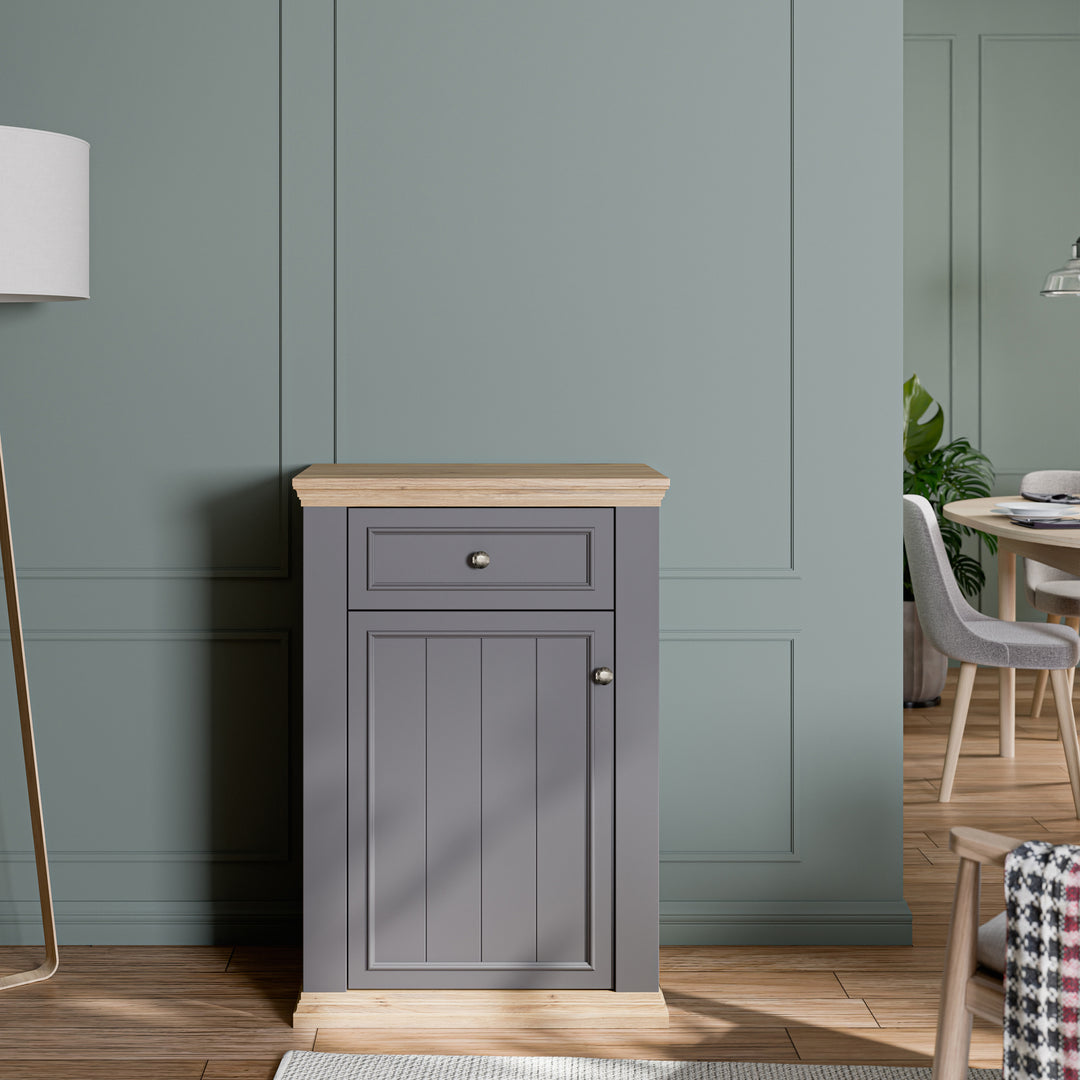 Pontypool Shoe Cabinet with Drawer in Grey and Mauvella Oak