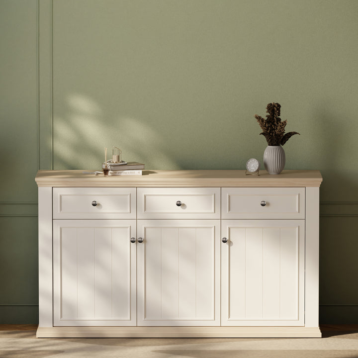 Pontypool 3 Drawer & 3 Door Sideboard in White and Riva Oak