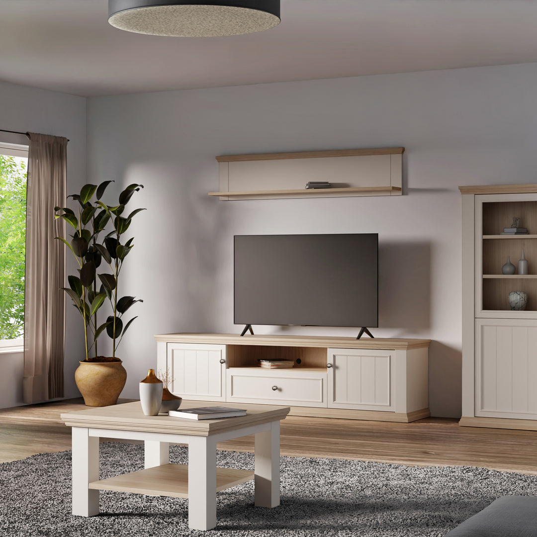 Pontypool Wall Shelf in White and Riva Oak