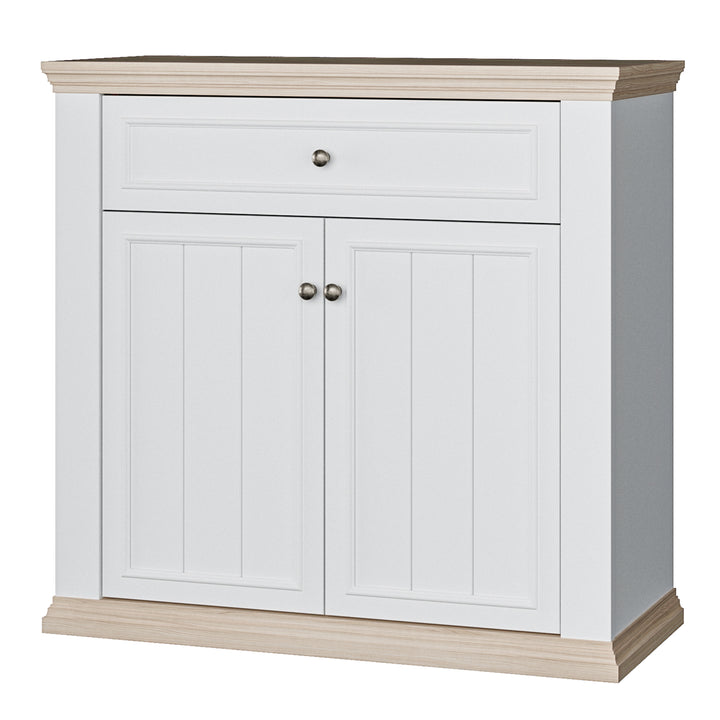 Pontypool 2 Door 1 Drawer Small Sideboard in White and Riva Oak