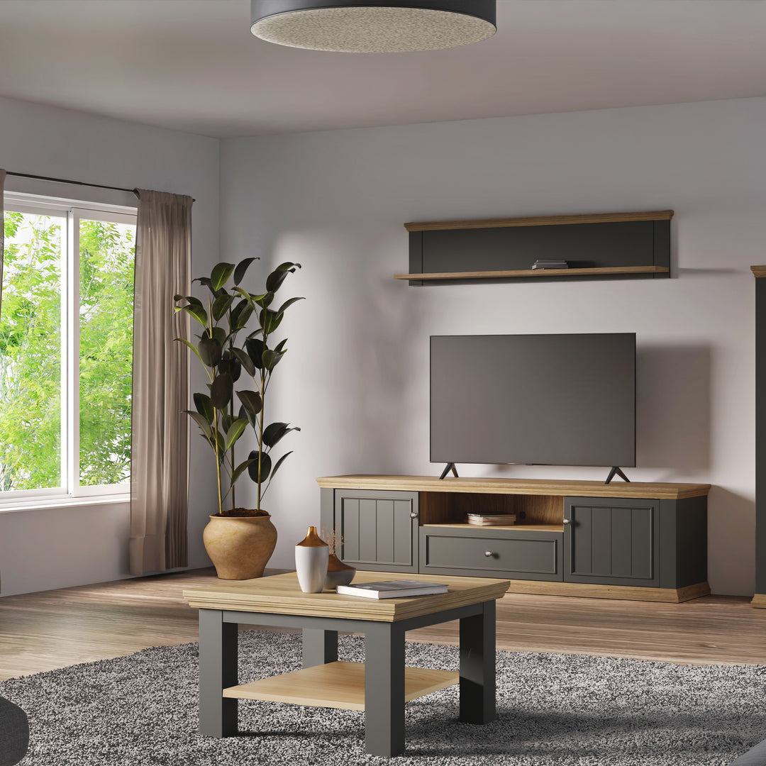 Pontypool Small Coffee Table with Shelf in Wolfram Grey and Mauvella Oak