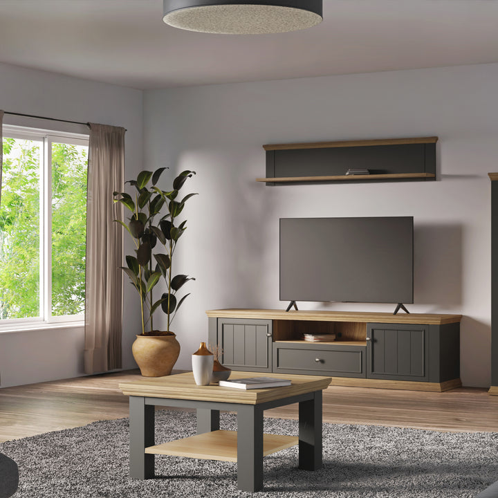 Pontypool Small Coffee Table with Shelf in Wolfram Grey and Mauvella Oak