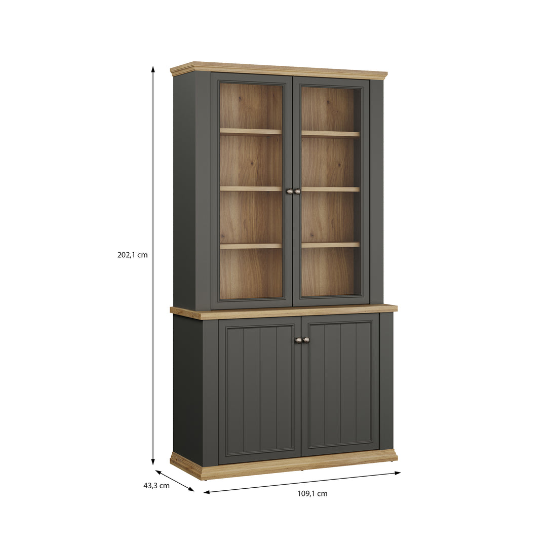 Pontypool 4 Door Display Cabinet in Grey and Mauvella Oak