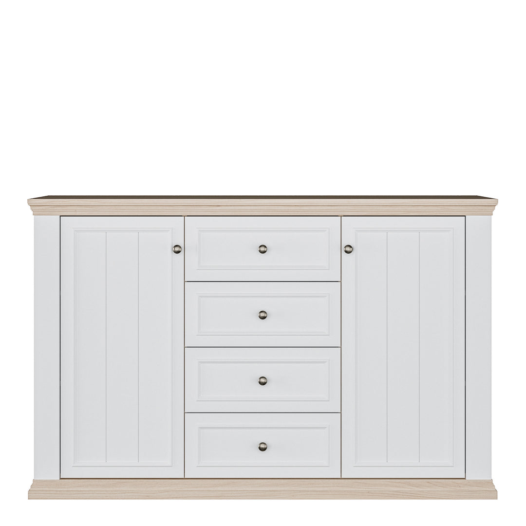 Pontypool 4 Drawer & 2 Door Sideboard in White and Riva Oak
