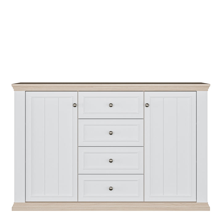 Pontypool 4 Drawer & 2 Door Sideboard in White and Riva Oak