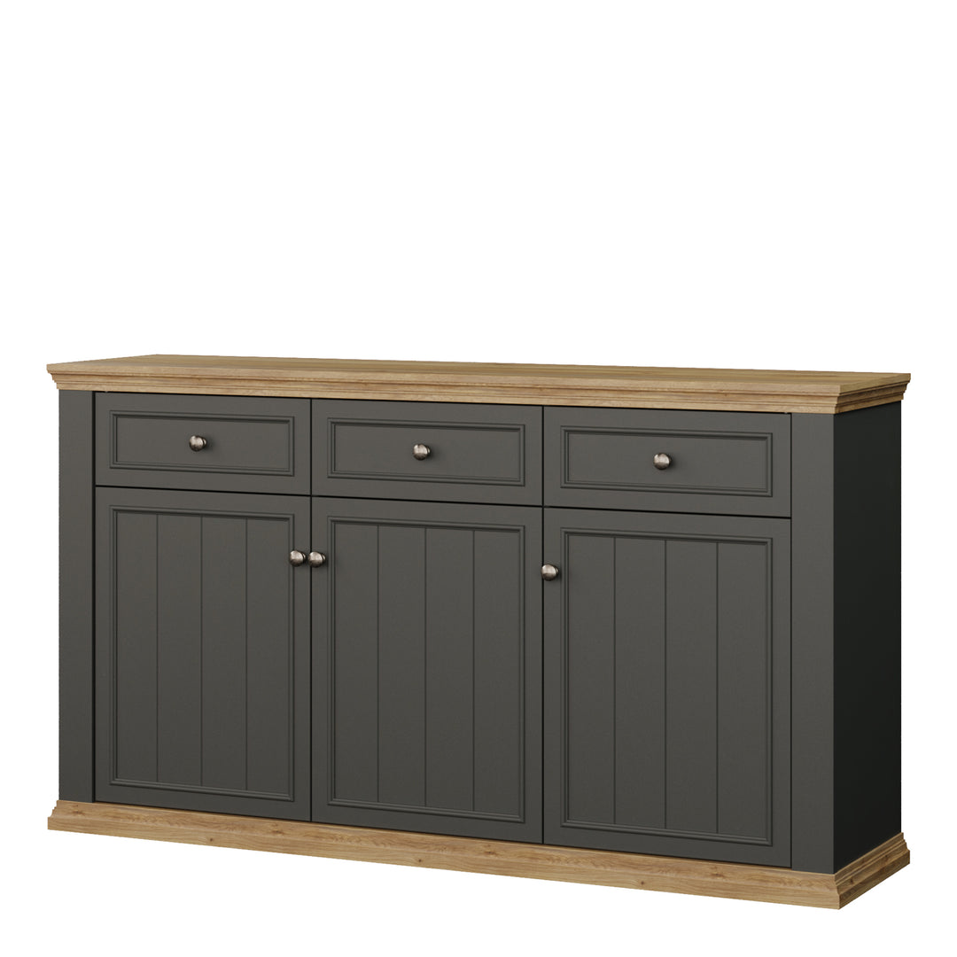 Pontypool 3 Drawer & 3 Door Sideboard in Grey and Mauvella Oak