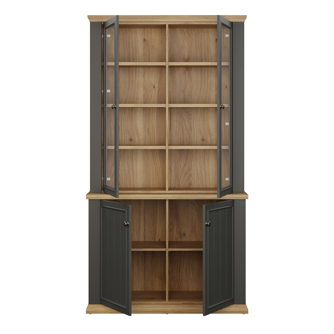 Pontypool 4 Door Display Cabinet in Grey and Mauvella Oak