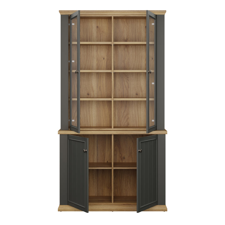 Pontypool 4 Door Display Cabinet in Grey and Mauvella Oak