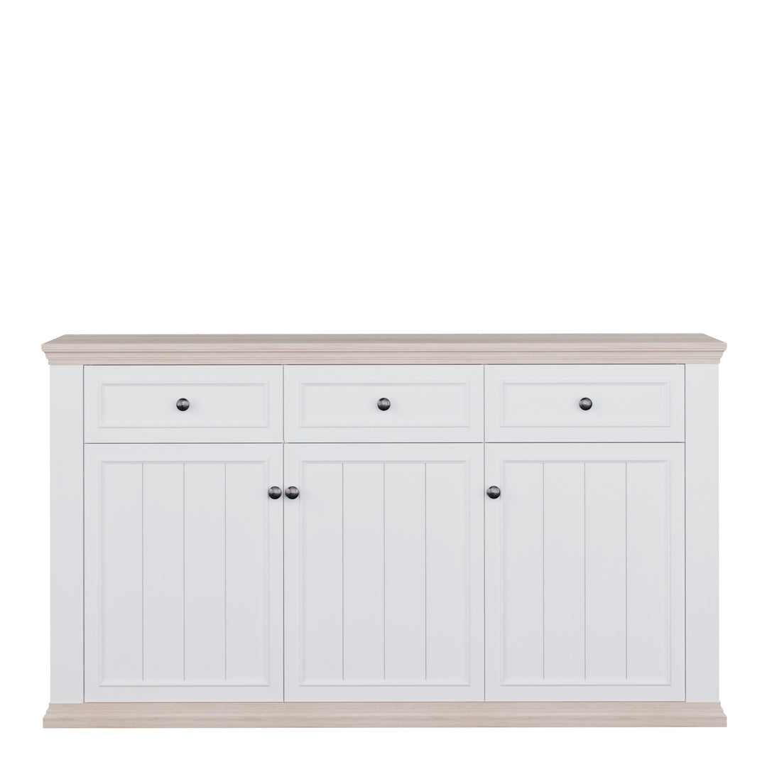 Pontypool 3 Drawer & 3 Door Sideboard in White and Riva Oak