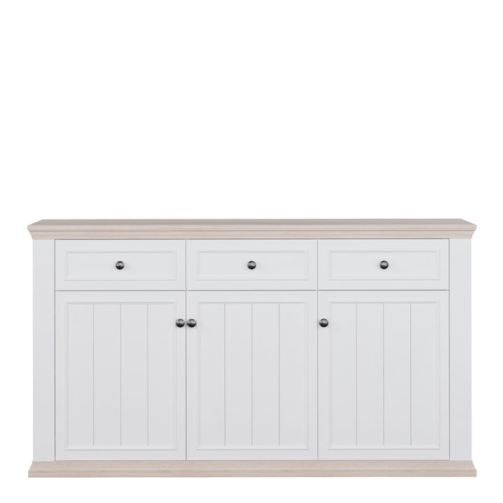 Pontypool 3 Drawer & 3 Door Sideboard in White and Riva Oak