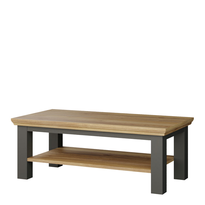 Pontypool Large Rectangular Coffee Table with Shelf in Grey and Mauvella Oak