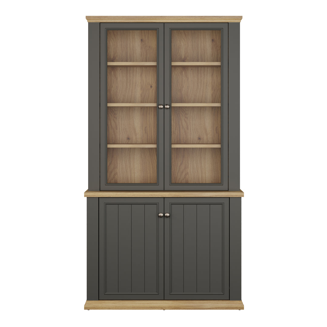 Pontypool 4 Door Display Cabinet in Grey and Mauvella Oak