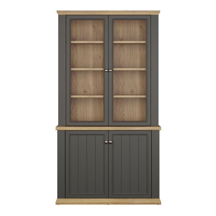 Pontypool 4 Door Display Cabinet in Grey and Mauvella Oak