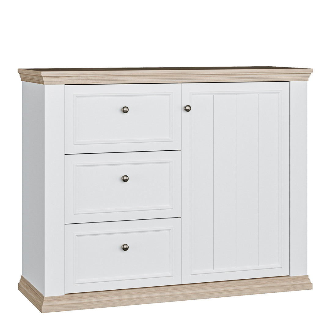 Pontypool 3 Drawer & 1 Door Sideboard in White and Riva Oak