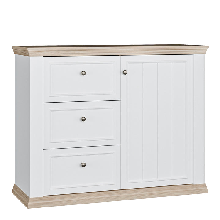Pontypool 3 Drawer & 1 Door Sideboard in White and Riva Oak