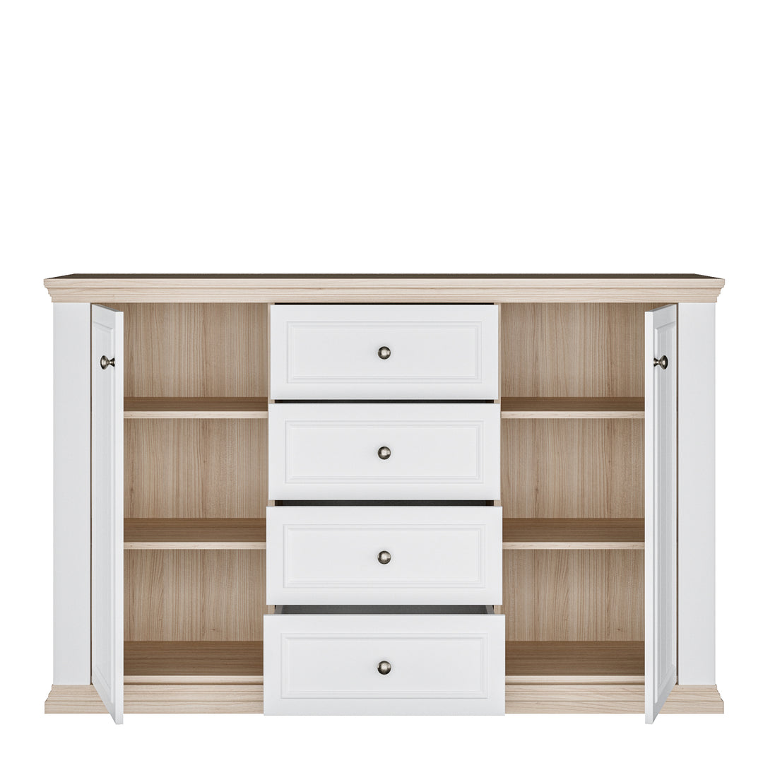Pontypool 4 Drawer & 2 Door Sideboard in White and Riva Oak